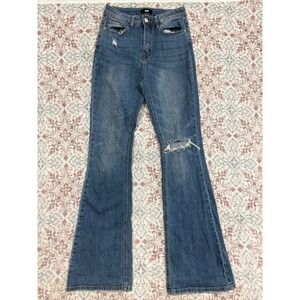 L&M Black Label Womens Distressed Flare Jeans Blue Size 3 High Rise 11165HF